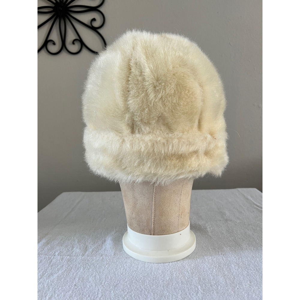 Vintage Ivory Faux Fur Bucket Hat Winter One Size Soft Plush - Picture 1 of 6